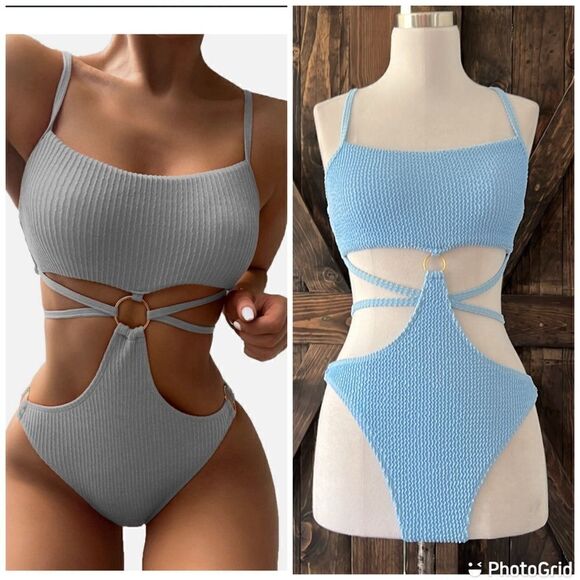 NWT FlatterMe Scoop Neck Lace Up Back Monokini Cut Out One Piece Swimsuit - Picture 1 of 10
